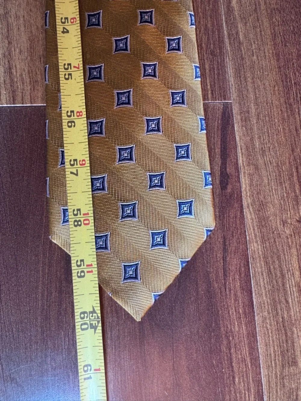 JOS A. BANK Executive Collection Mustard Yellow Tie with Navy Diamond Motif